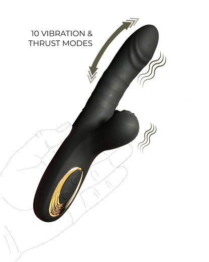 VELĀRE VibroSense Rabbit Vibrator for Women, 10 Vibration Modes & 10 Thrusting Modes, Black, Advanced Sexual Wellness Toy for Her